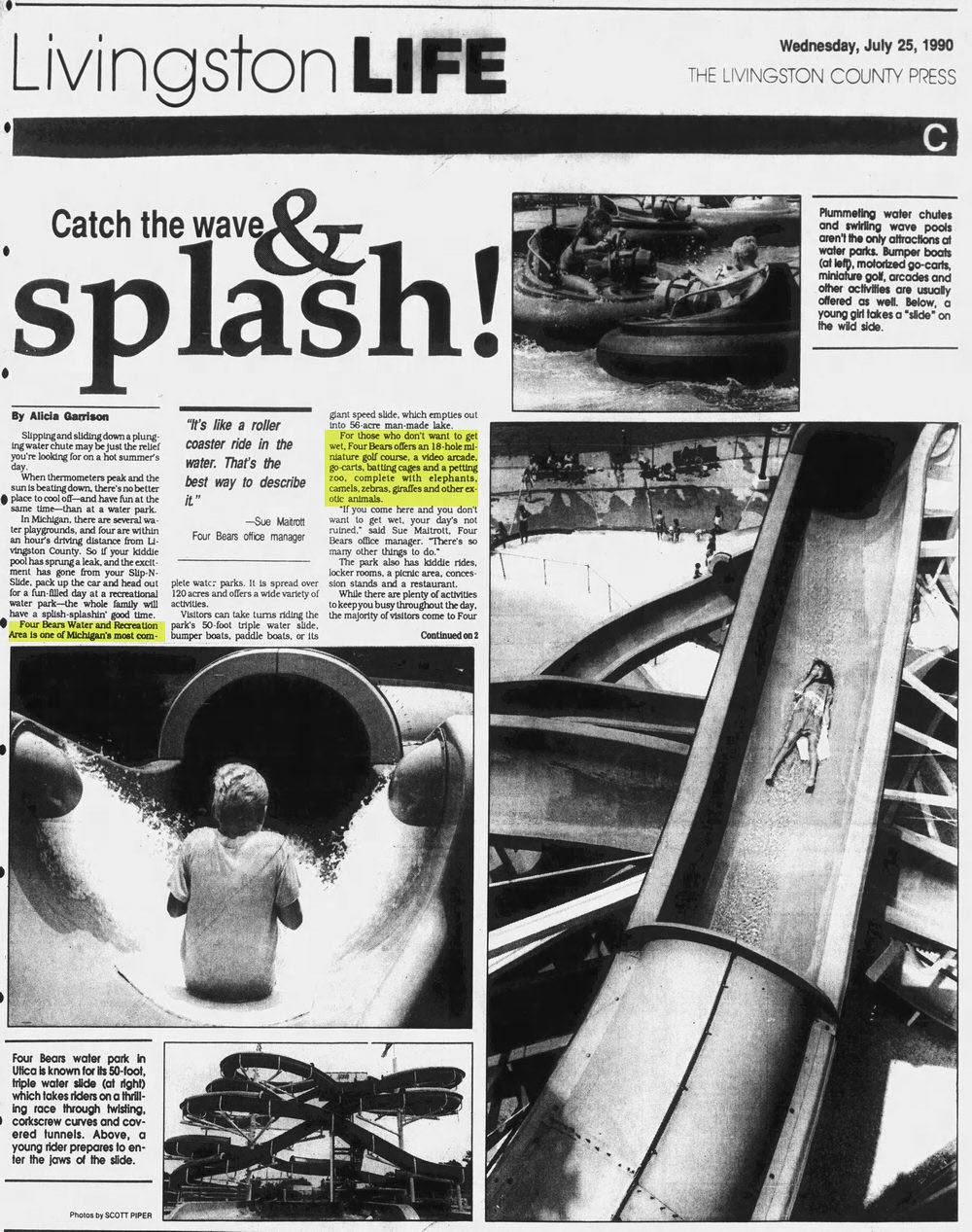 Four Bears Water Park - 1990 ARTICLE FROM LIVINGTSON COUNTY PRESS (newer photo)